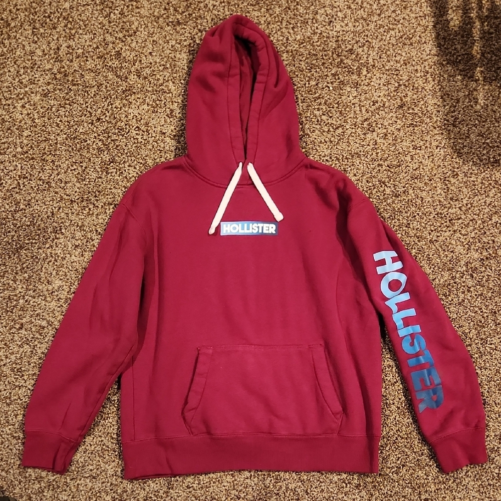 Hollister Red Hoodie with Blue Logo